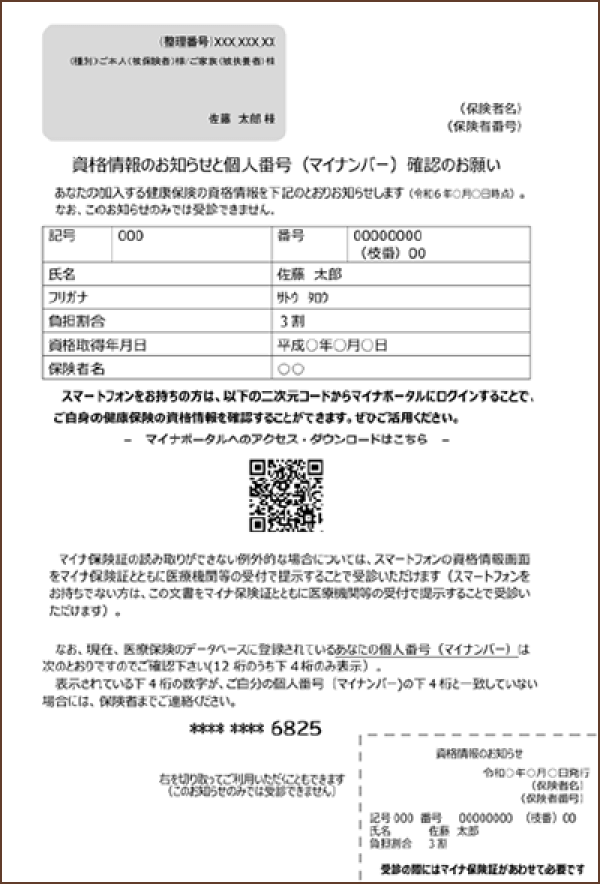 ｢資格情報のお知らせ｣のサンプル